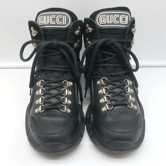 Gucci Flashtrek Hiking Boots Black Suede & Leather Size 38 - Picture 5 of 12